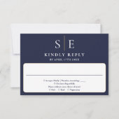 Hochzeit von Navy Blue und Gold Monogram RSVP Karte (Vorderseite)