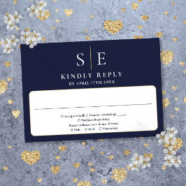 Hochzeit von Navy Blue und Gold Monogram RSVP Karte