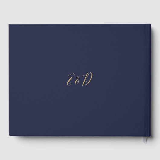 Hochzeit von Navy Blue und Gold Script Gästebuch (Rückseite)