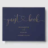 Hochzeit von Navy Blue und Gold Script Gästebuch (Vorderseite)