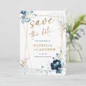 Hochzeit von Navy Blue und Gold speichern das Datu Einladung (Stehend Vorderseite)