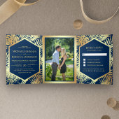 Hochzeit von Navy Blue und Imitate Gold Foil Tropi Dreifach Gefaltete Einladung