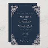 Hochzeit von Navy Blue und Lace Einladung (Vorne/Hinten)