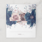 Hochzeit von Navy Blue und Mauve Floral Platzkarte (Außenseite Aufgefaltet)