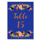 Hochzeit von Navy Blue und Orange Botanical Floral Tischnummer (Vorderseite)