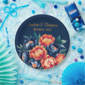 Hochzeit von Navy Blue und Orange Peony Blume Pappteller (Party)