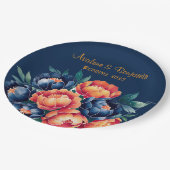 Hochzeit von Navy Blue und Orange Peony Blume Pappteller (Schrägansicht)
