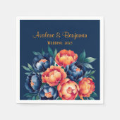 Hochzeit von Navy Blue und Orange Peony Blume Serviette (Vorderseite)