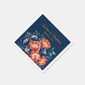 Hochzeit von Navy Blue und Orange Peony Blume Serviette (Ecke)