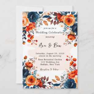 Hochzeit von Navy Blue und Orange Peony Einladung