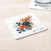 Hochzeit von Navy Blue und Orange Peony Rechteckiger Pappuntersetzer (angewinkelt)