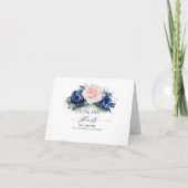 Hochzeit von Navy Blue und Pink Floral Vielen Dank Dankeskarte (Vorderseite)