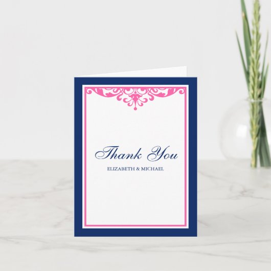 Hochzeit von Navy Blue und Pink Geblüht Vielen Dan Dankeskarte (Vorderseite)