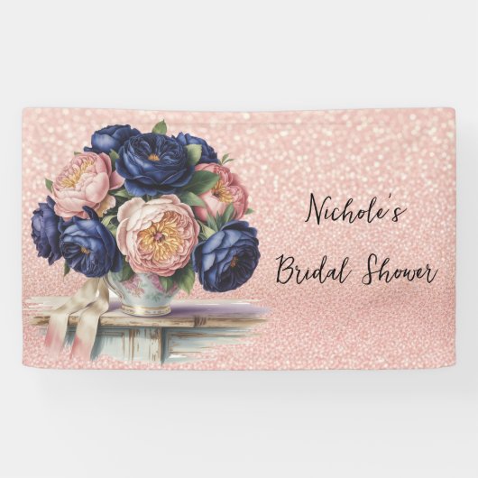Hochzeit von Navy Blue und Rose Gold Banner (Horizontal)