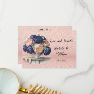 Hochzeit von Navy Blue und Rose Gold Dankeskarte