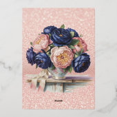 Hochzeit von Navy Blue und Rose Gold Folieneinladung (Rückseite)