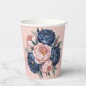 Hochzeit von Navy Blue und Rose Gold Pappbecher (Rückseite)