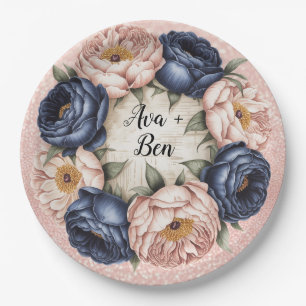 Hochzeit von Navy Blue und Rose Gold Pappteller