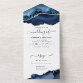 Hochzeit von Navy Blue und Silver Agate All In One Einladung (Innen Boden)