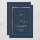 Hochzeit von Navy Blue und Silver Einladung (Vorne/Hinten)