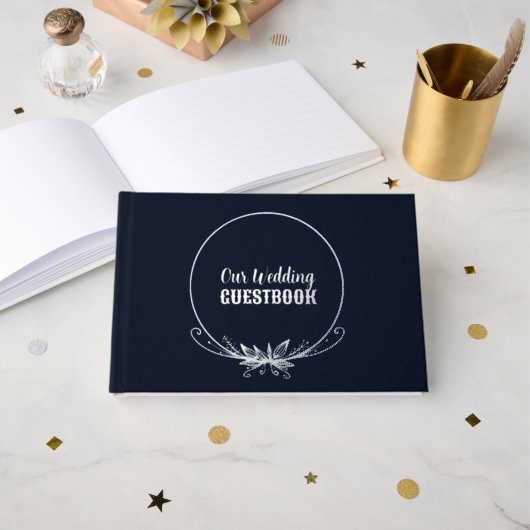 Hochzeit von Navy Blue und Silver Foil Gästebuch (Vorderseite Offen)