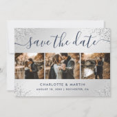 Hochzeit von Navy Blue und Silver Glitzer Save The Date (Vorderseite)