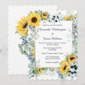 Hochzeit von Navy Blue und Sunflower Einladung (Vorne/Hinten)