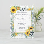 Hochzeit von Navy Blue und Sunflower Einladung (Stehend Vorderseite)
