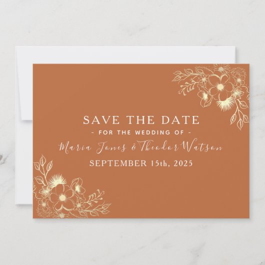 Hochzeit von Navy Blue und Terracotta rettet das D Save The Date (Vorderseite)