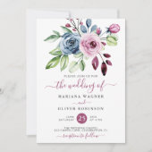 Hochzeit von Navy Blue und Watercolor Einladung (Vorderseite)