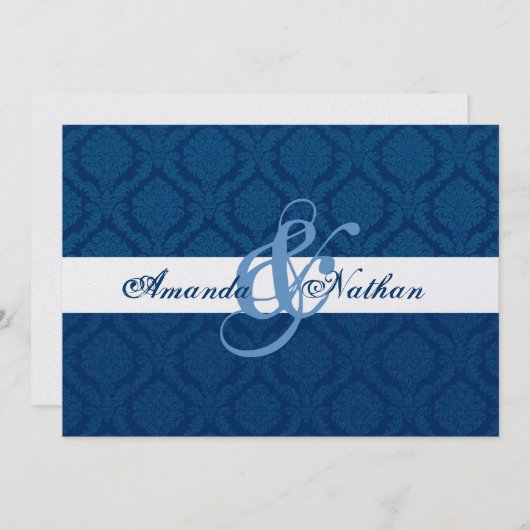 Hochzeit von Navy Blue und White Diamond Damask Einladung (Vorne/Hinten)