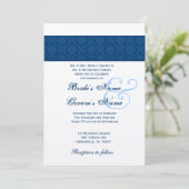 Hochzeit von Navy Blue und White Diamond Damask Einladung (Stehend Vorderseite)