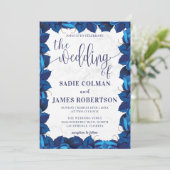Hochzeit von Navy Blue und White Floral Foto Einladung (Stehend Vorderseite)