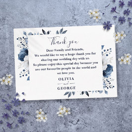Hochzeit von Navy Blue und White Floral Vielen Dan Platzkarte