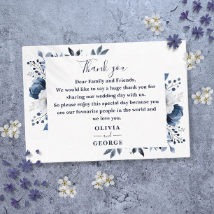 Hochzeit von Navy Blue und White Floral Vielen Dan Platzkarte