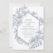 Hochzeit von Navy Blue und White Geometric Floral Einladung (Vorderseite)