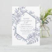 Hochzeit von Navy Blue und White Geometric Floral Einladung (Stehend Vorderseite)