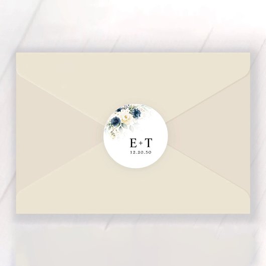 Hochzeit von Navy Blue und White Roses Runder Aufkleber