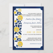 Hochzeit von Navy Blue und Yellow Floral Einladung (Vorderseite)