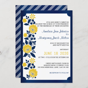 Hochzeit von Navy Blue und Yellow Floral Einladung