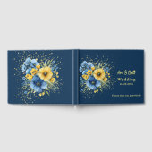 Hochzeit von Navy Blue und Yellow Florals Gold Gästebuch (Voll)