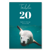 Hochzeit von Navy Blue Underwater Aqua Sea Lion Tischnummer (Rückseite)