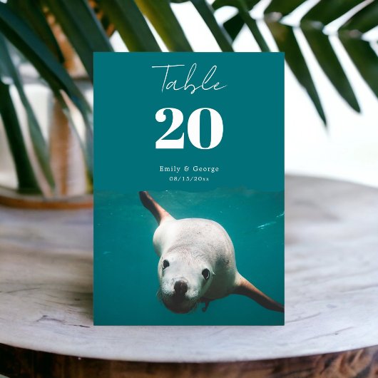 Hochzeit von Navy Blue Underwater Aqua Sea Lion Tischnummer