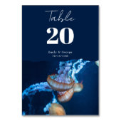 Hochzeit von Navy Blue Underwater Jellyfish Tischnummer (Vorderseite)