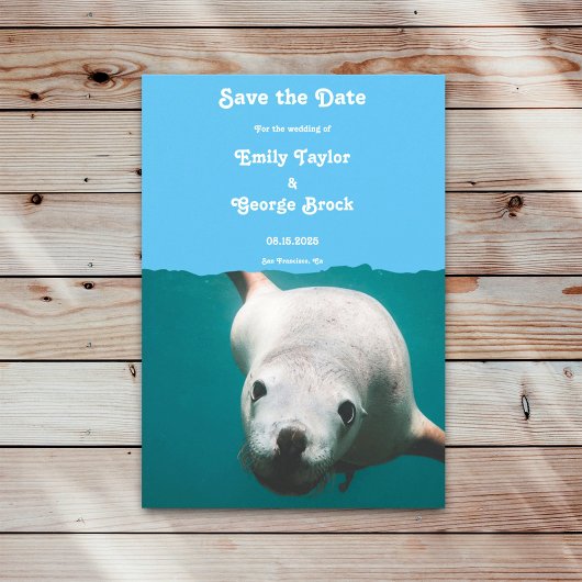 Hochzeit von Navy Blue Underwater Sea Lion Aqua Co Save The Date