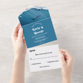 Hochzeit von Navy Blue Underwater Shark Nautical B All In One Einladung (Abreißen)