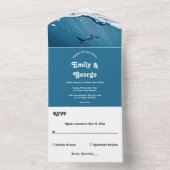 Hochzeit von Navy Blue Underwater Shark Nautical B All In One Einladung (Innen Boden)