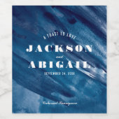 Hochzeit von Navy Blue Watecolor Splash Weinetikett (Einzelnes Label)