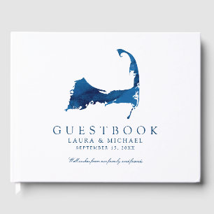 Hochzeit von Navy Blue Watercolor Cape Cod Map Gästebuch
