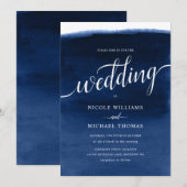 Hochzeit von Navy Blue Watercolor Einladung (Vorne/Hinten)